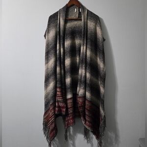 Denim & Supply Ralph Lauren Southwestern Ombre Fringe Poncho Ruana - Size Large